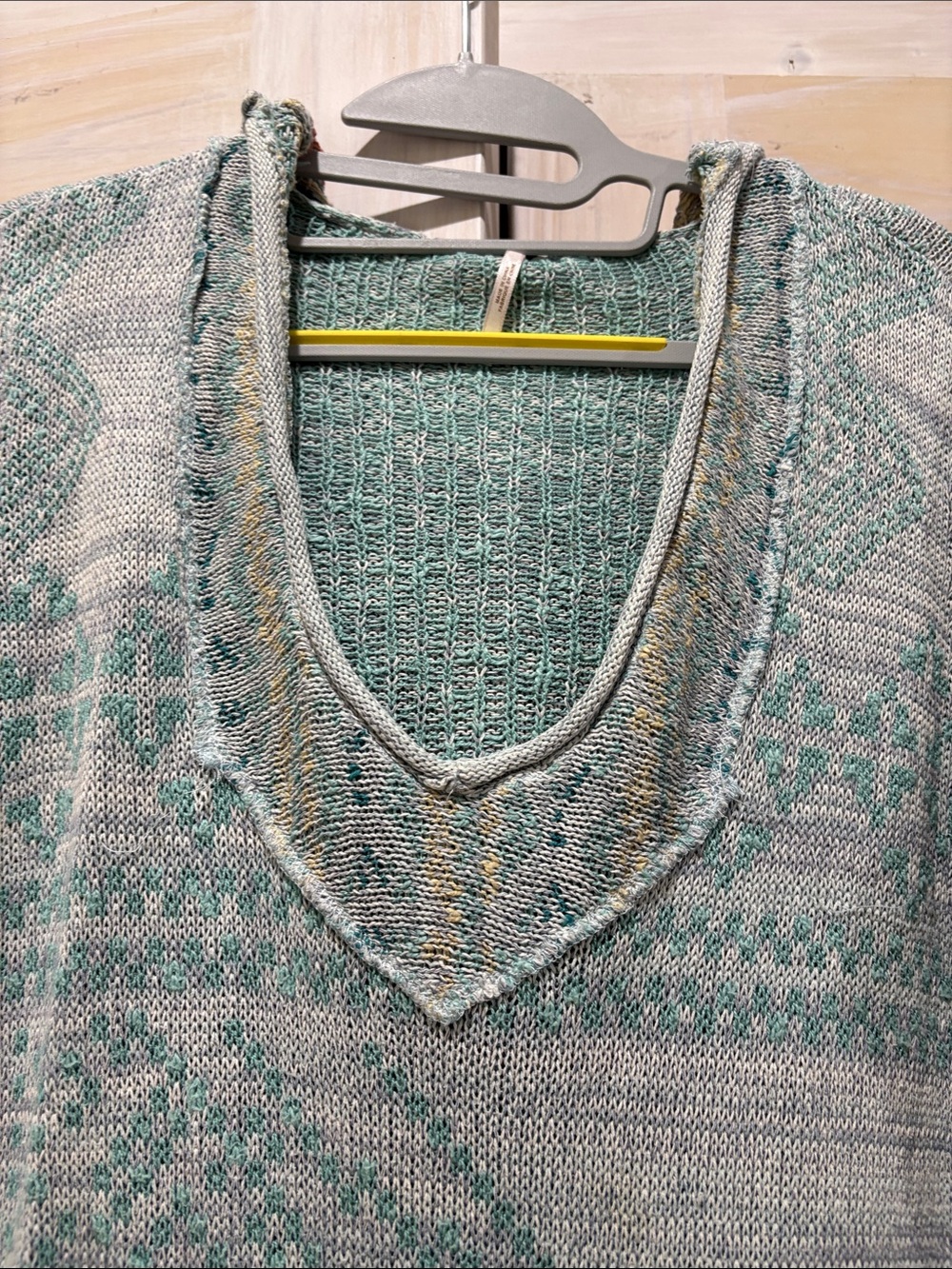 Free People Mint Green and Cream Knit Tunic with Fringe - Picture 4 of 9
